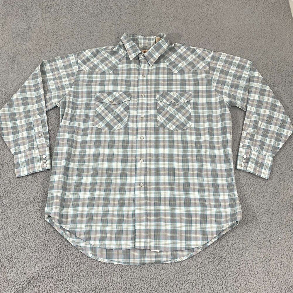 Vintage Big Mac  Pearl Snap Shirt Men XL Blue Plaid Western Long Sleeve